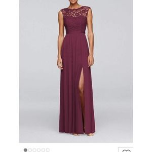 David's Bridal Long Bridesmaid Dress With Lace Bodice Wine 16